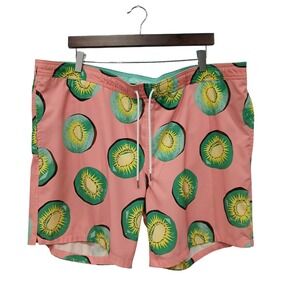 Bonobos Mens XL Pink Kiwi Fruit‎ Print Riviera Swim Trunks 7 Inch Inseam Shorts